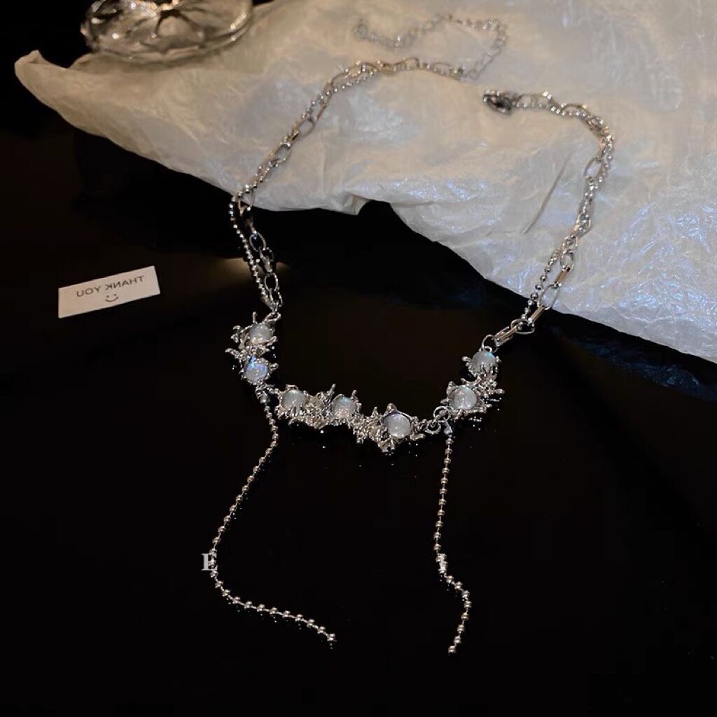 Luxury Liquid Opal Stone Necklace Ladies Ins Hip-Hop Necklace Advanced Design Sense Niche Collarbone Chain