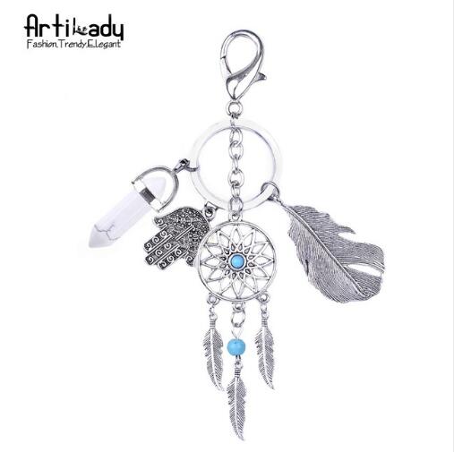 Artilady natural opal stone dreamcatcher keyring jewelry