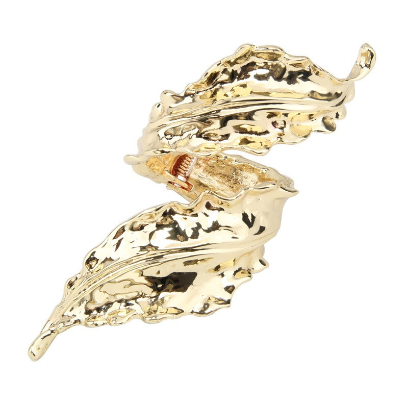 Retro gold leaf spiral wound open bracelet for women delicate metal leaf bracelet