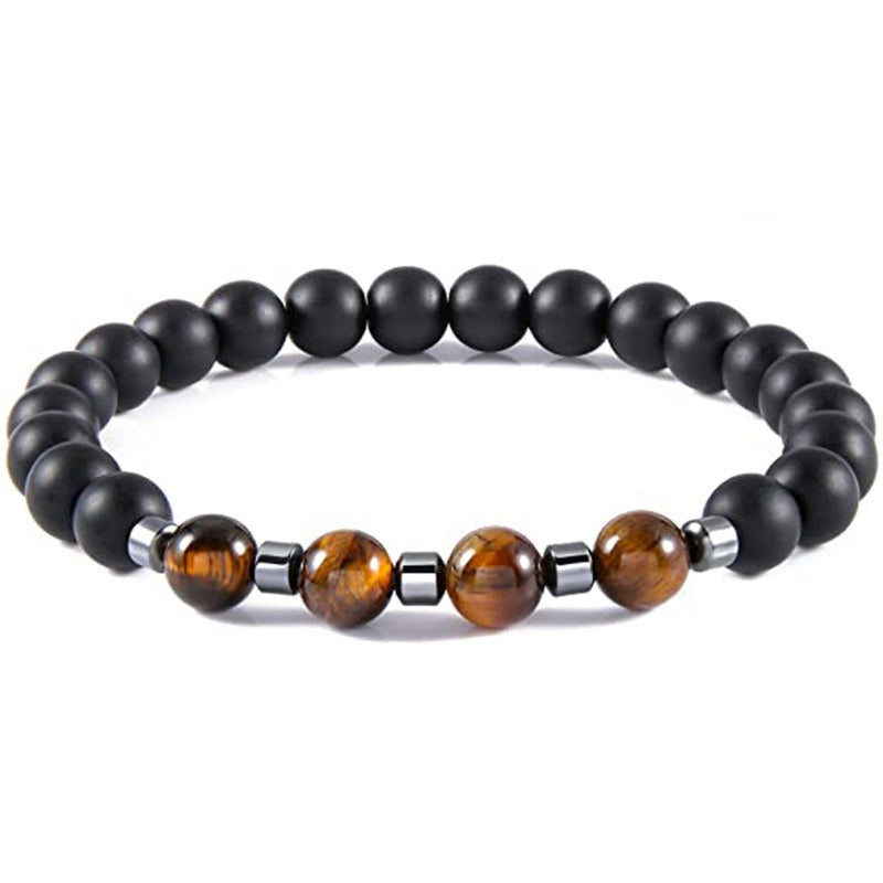 Tiger Eye Stone Frosted Stone Combination Beaded Bracelet 8mm Single Loop Elastic Black Gall Stone Health Care Bracelet