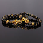 1pc Feng Shui 10-12mm Black Beads Alloy Wealth Bracelet Bangles With Golden Pixiu Charm bracelet  Gifts for Men Women