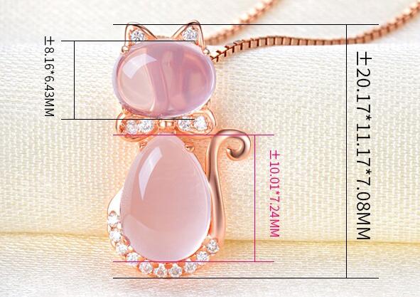 Cute Cat Ross Quartz Pink Opal Jewelry Necklace