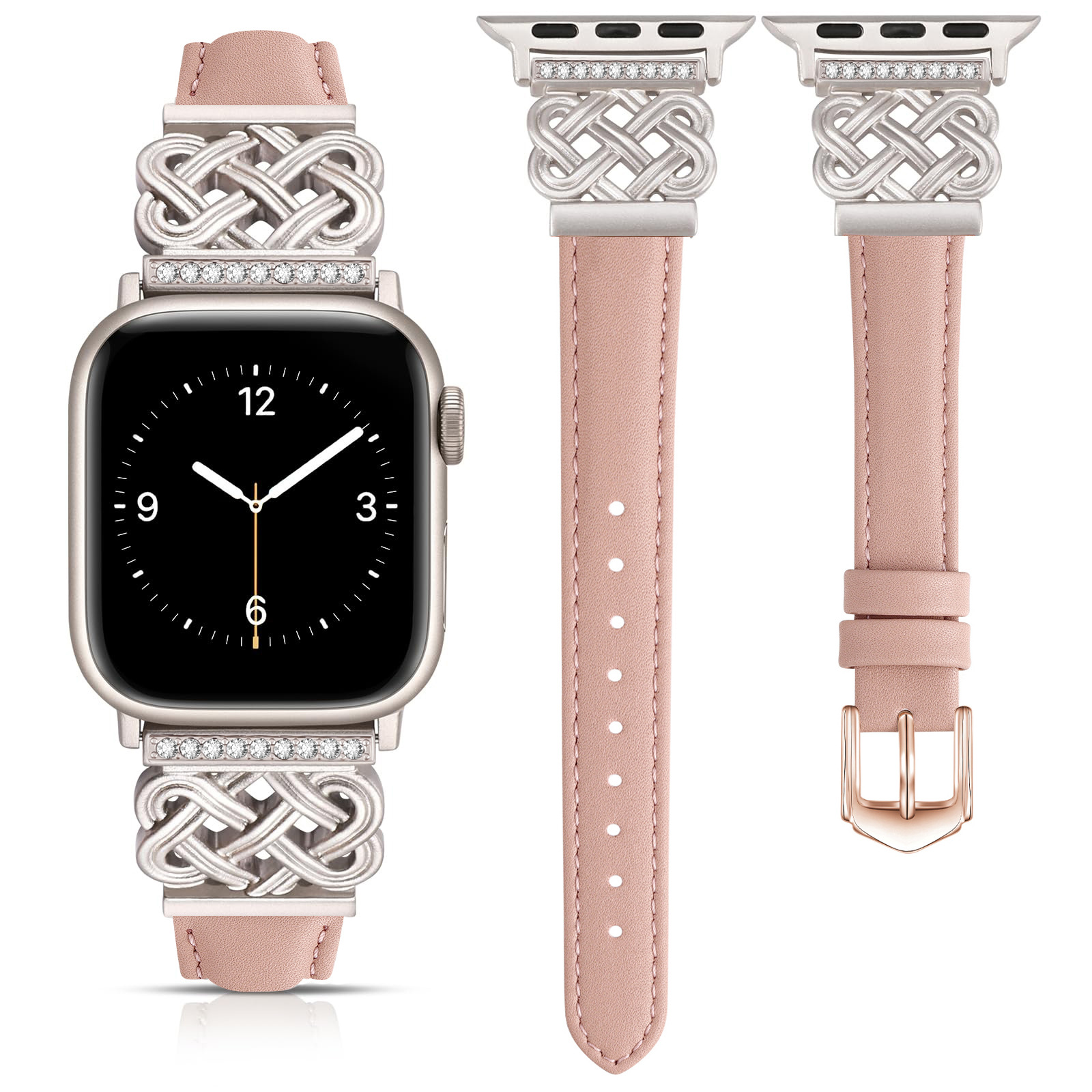 Apple Watch Strap with Chinese Knot and Diamond Inlay Metal Buckle for Series 1-10 and SE