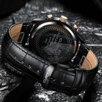 CUENA Men's Watches Stopwatch Date Luminous Hands Genuine Leather 30M Waterproof Clock Man Quartz Watches Men Fashion Watch