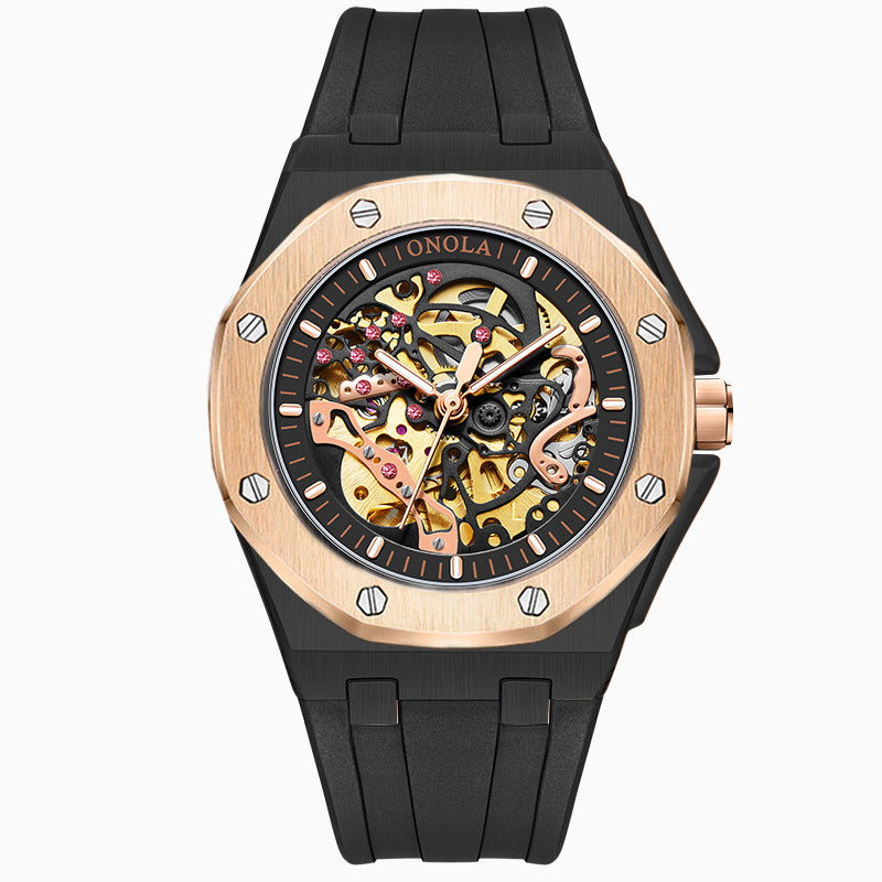 Fully automatic mechanical watch for men fashionable multi-color silicone tape waterproof watch