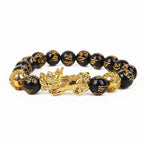 1pc Feng Shui 10-12mm Black Beads Alloy Wealth Bracelet Bangles With Golden Pixiu Charm bracelet  Gifts for Men Women