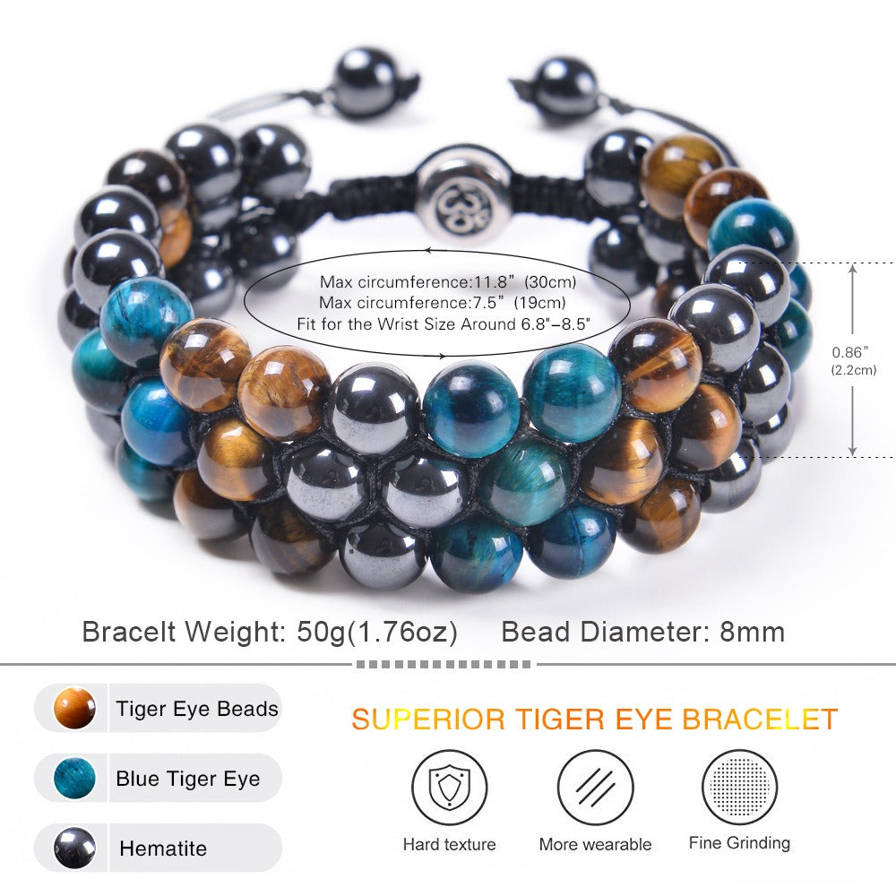 Handwear 8MM Natural Stone Beads Woven Bracelet Adjustable Tiger Eye Stone Men's Bracelet