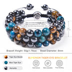 Handwear 8MM Natural Stone Beads Woven Bracelet Adjustable Tiger Eye Stone Men's Bracelet