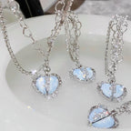 Multi-Layer Flash Diamond Split Micro-Set Zircon Love Necklace Female Niche Design Heart-Shaped Opal Crystal Clavicle Chain