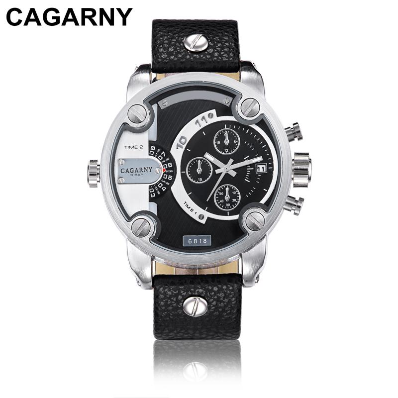 Cagarny Watches Men Luxury  Strap Quartz Dual Time Zone Sports Wristwatch