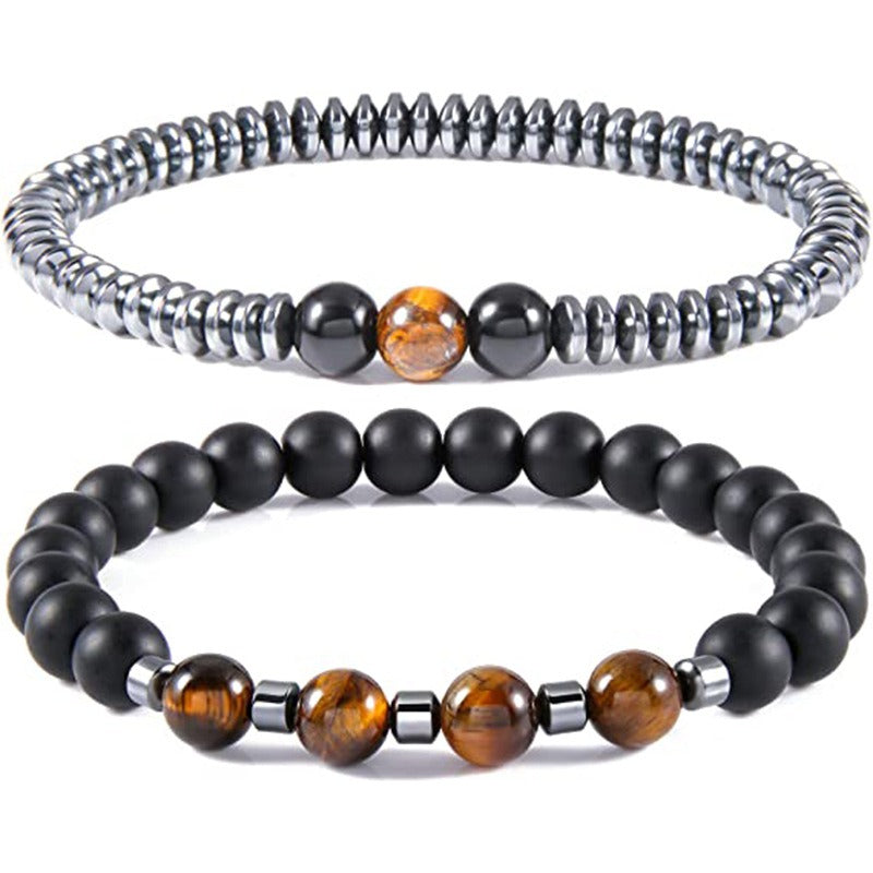 Tiger Eye Stone Frosted Stone Combination Beaded Bracelet 8mm Single Loop Elastic Black Gall Stone Health Care Bracelet