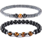 Tiger Eye Stone Frosted Stone Combination Beaded Bracelet 8mm Single Loop Elastic Black Gall Stone Health Care Bracelet