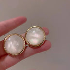 New Classic Elegant Round Opal Earrings for Women Simple and Versatile Luxury Designer Jewelry Korean Fashion Japan