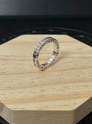 Silver Cross Men's and Women's Ring Hand Engraved Gold Plating