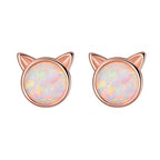 New Fashion Cute Women Silver Plated Faux Opal Inlaid Cats Ear Stud Earrings Jewelry Sweet Special Christmas Gift