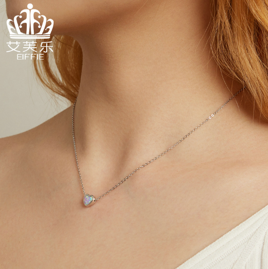 Original Sterling Silver s925 Opal Love Necklace Colorful Heart-Shaped Simple And Delicate Pendant Necklace
