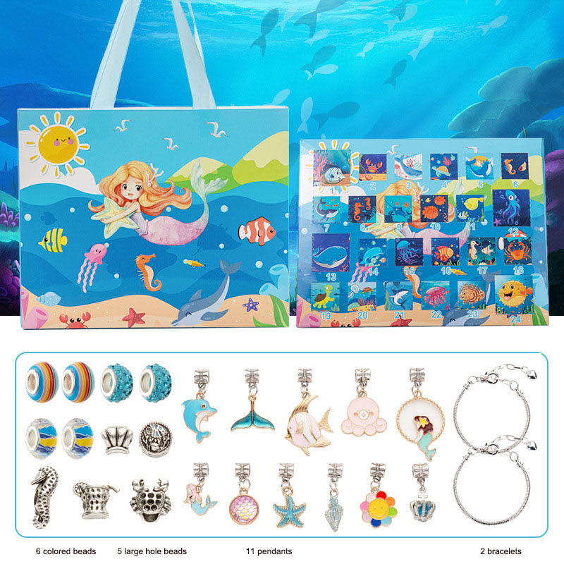 Ocean themed blind box cartoon children's gift DIY bracelet 24 grid calendar cave music holiday gift