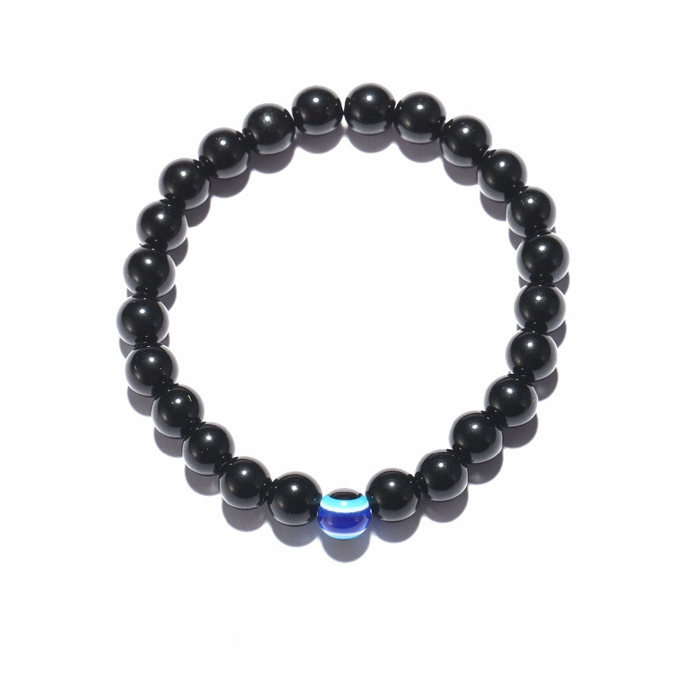 Turkish Evil Eyes Bracelet Black Natural Stone Beads Obsidian Men Braslet For Male Yoga Hand Jewelry Accessories