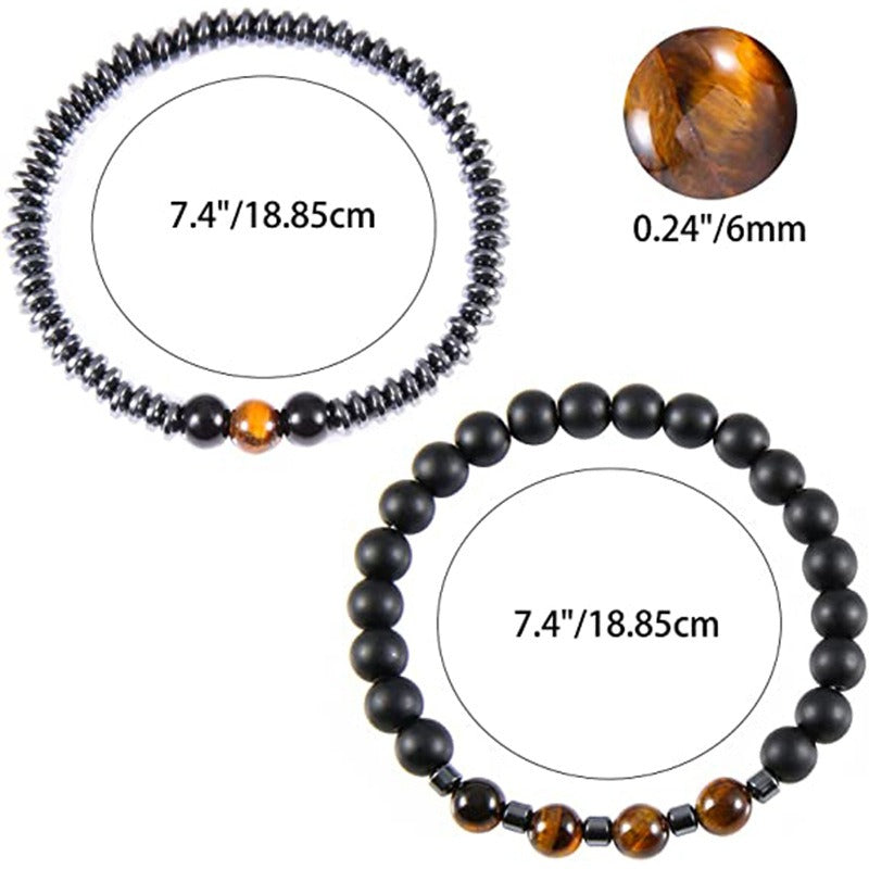 Tiger Eye Stone Frosted Stone Combination Beaded Bracelet 8mm Single Loop Elastic Black Gall Stone Health Care Bracelet