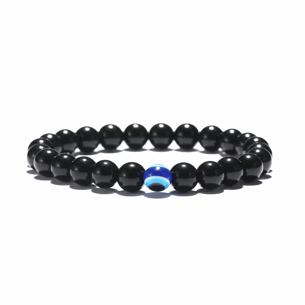Turkish Evil Eyes Bracelet Black Natural Stone Beads Obsidian Men Braslet For Male Yoga Hand Jewelry Accessories