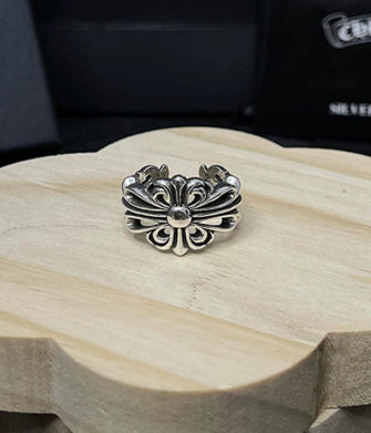 Silver Cross Men's and Women's Ring Hand Engraved Gold Plating