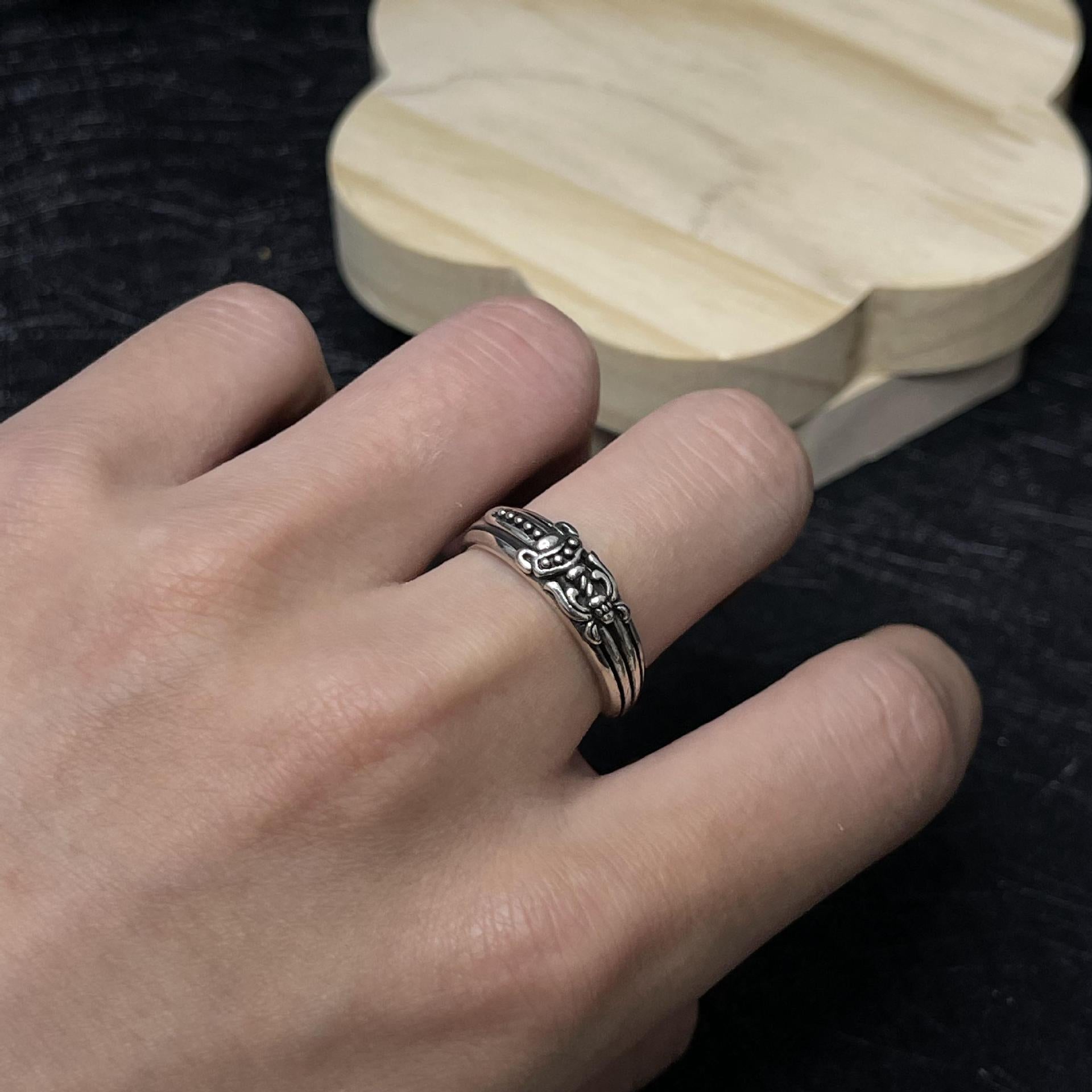 Silver Cross Men's and Women's Ring Hand Engraved Gold Plating