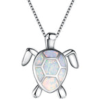 Silver Filled Blue Opal Sea Turtle Pendant Necklace Women Female Animal Wedding Ocean Beach Jewelry