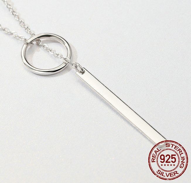 Simple Round and Bar Necklace S925 Sterling Silver Necklace