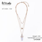 Artilady 3 layer opal pink stone necklace heart with multi stone