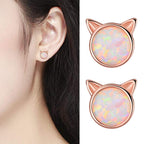 New Fashion Cute Women Silver Plated Faux Opal Inlaid Cats Ear Stud Earrings Jewelry Sweet Special Christmas Gift