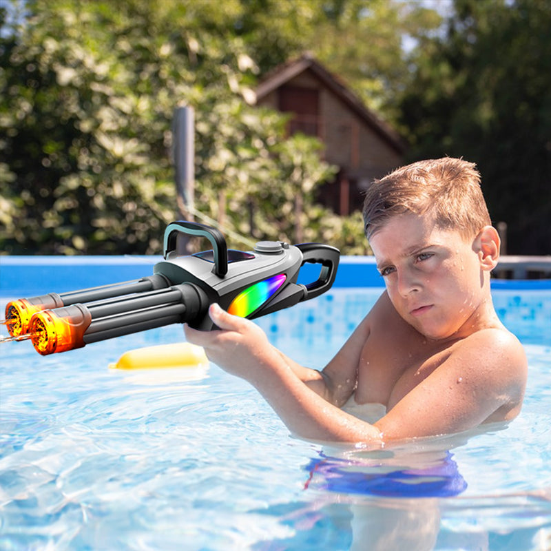 Electric LED Rotating Gatling Water Gun - Auto-Spray Blaster for Kids & Adults (Summer Pool Toy)