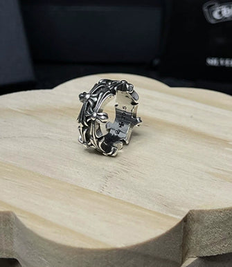 Silver Cross Men's and Women's Ring Hand Engraved Gold Plating