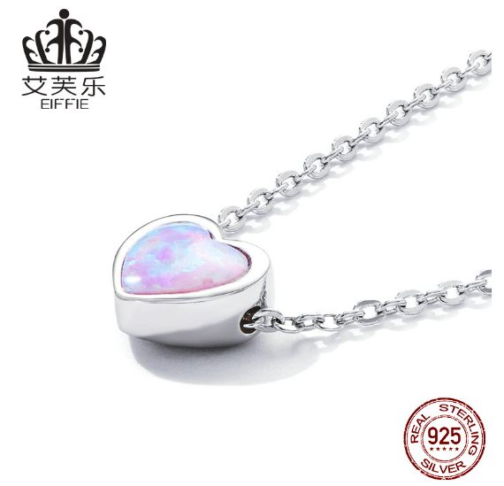 Original Sterling Silver s925 Opal Love Necklace Colorful Heart-Shaped Simple And Delicate Pendant Necklace