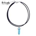 Artilady PU Leather Opal Choker Necklace – Women’s Fashion