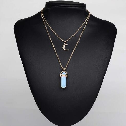 Artilady Natural Opal Moon Choker Necklace – Crystal Stone Pendant