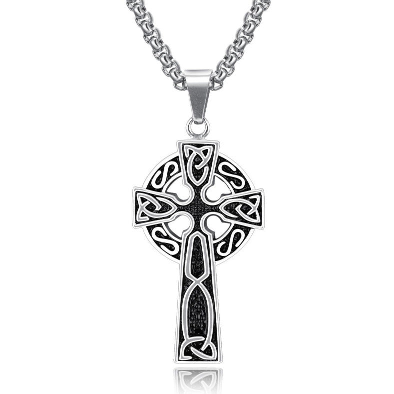 Spiral Cross Pearl Chain Necklace Titanium Steel Retro Pendant