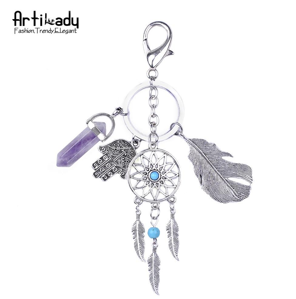 Artilady natural opal stone dreamcatcher keyring jewelry