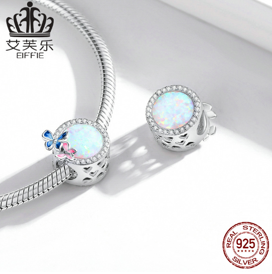 EIFFIE Original New Butterfly Spring Edge Sterling Silver S925 Beaded Bracelet Opal Drip Oil Bead Jewelry Accessories