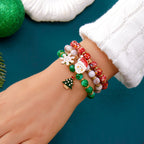 Creative Colorful Santa Claus Snowman Reindeer Beaded Stackable Bracelet Fashion Gift