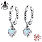 EIFFIE Silver S925 Love Opal Stud Earrings Platinum Plated Heart Shape Simple Buckle Earrings