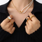 New freshwater pearl patchwork necklace made of stainless steel and 18K gold for women