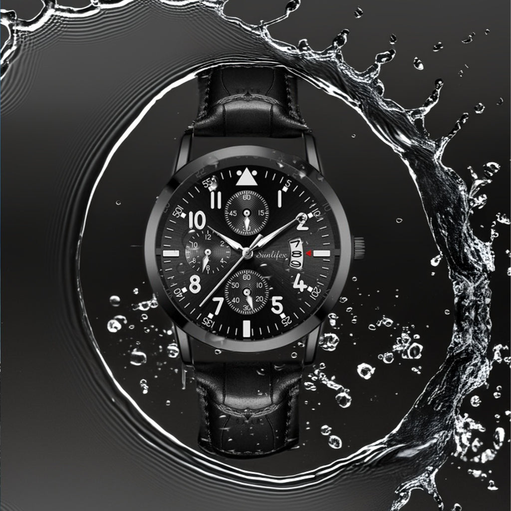 New Men's Watch Student Men's Night Light Waterproof Sports Leather Strap Black Quartz Watch