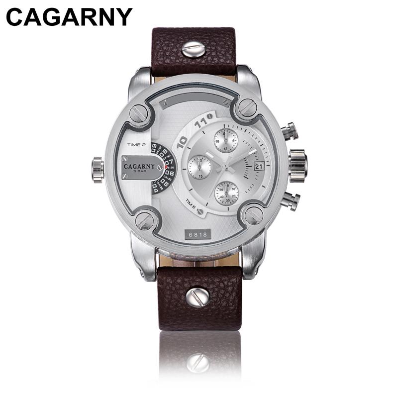 Cagarny Watches Men Luxury  Strap Quartz Dual Time Zone Sports Wristwatch