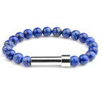 Lapis lazuli stainless steel round tube knob bracelet with wishing paper strips