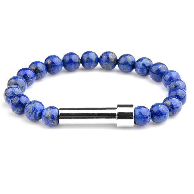 Lapis lazuli stainless steel round tube knob bracelet with wishing paper strips