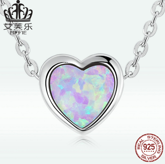 Original Sterling Silver s925 Opal Love Necklace Colorful Heart-Shaped Simple And Delicate Pendant Necklace