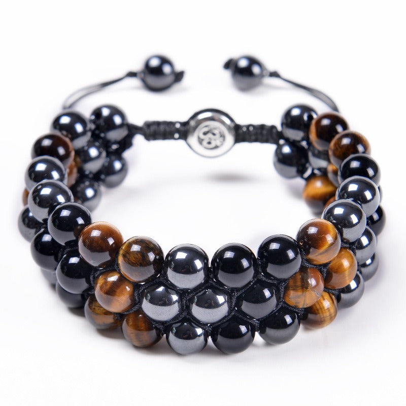 Handwear 8MM Natural Stone Beads Woven Bracelet Adjustable Tiger Eye Stone Men's Bracelet