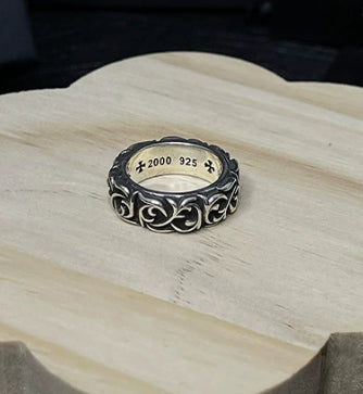 Silver Cross Men's and Women's Ring Hand Engraved Gold Plating