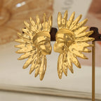 Geometric jewelry with wrinkled texture Indian style design titanium steel gold-plated earrings