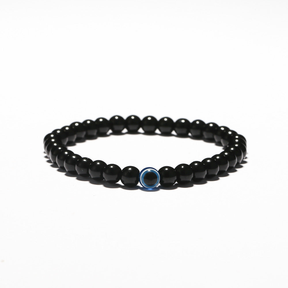 Turkish Evil Eyes Bracelet Black Natural Stone Beads Obsidian Men Braslet For Male Yoga Hand Jewelry Accessories